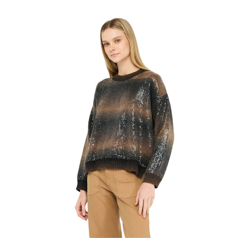 Maglia Donna a girocollo, con paillettes, in misto lana